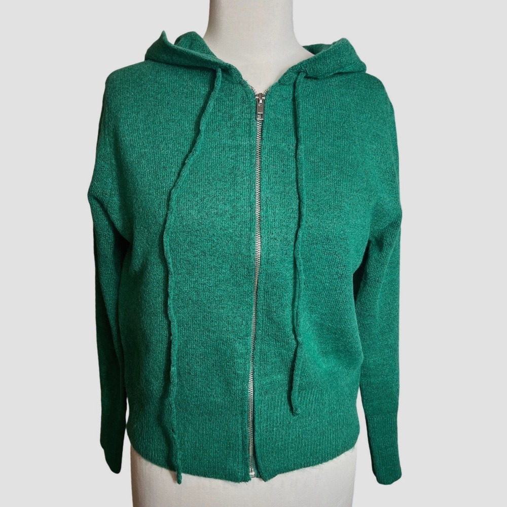 Zenana Womens Emerald Green Full Zip‎ Knit Hoodie Sweater Size M TW-2508D4